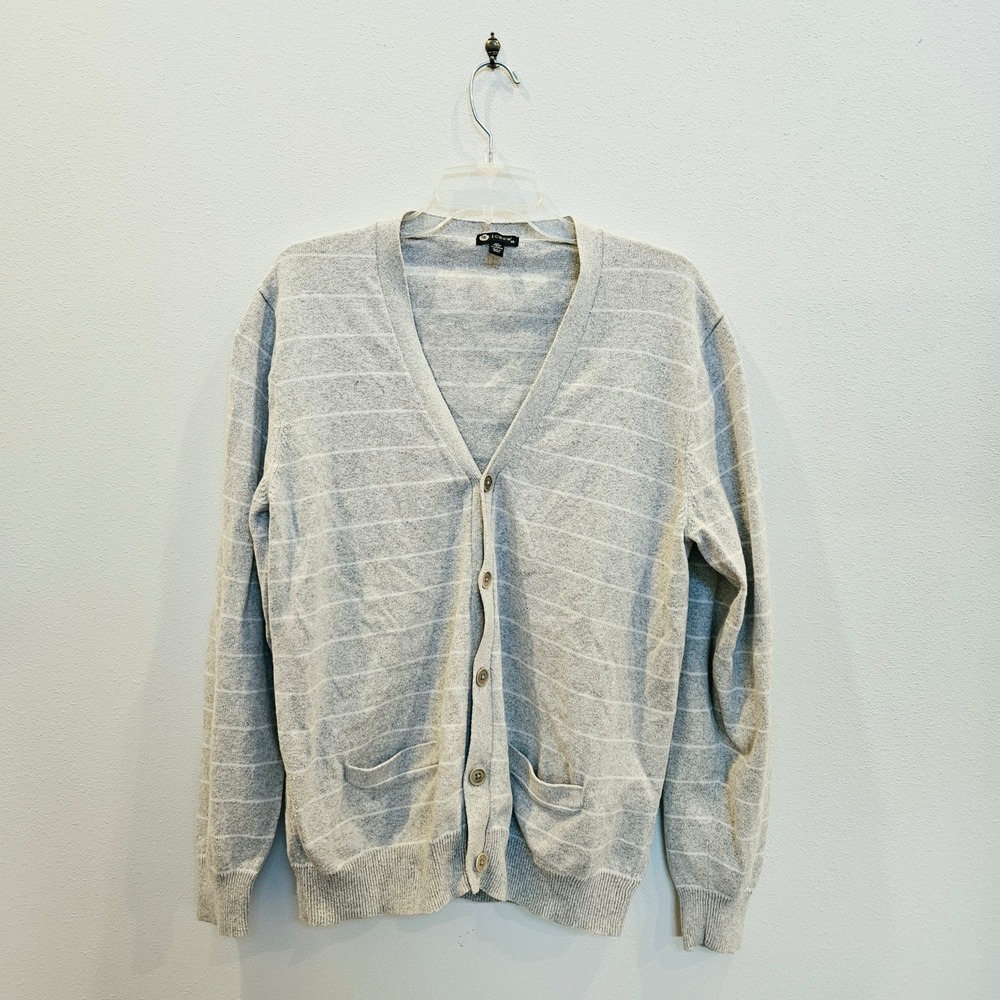 J.Crew XL Gray Striped Cotton Cashmere blend V-Neck Cardigan Sweater